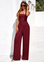 PRETTYGARDEN Summer Sets Women 2 Piece Outfits Asymmetrical Tube Tops and Pants Beach Vacation Airport Matching Lounge Set