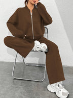 Zip-up Collarless‌ Cardigan Pants Set