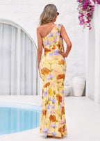PRETTYGARDEN Womens Summer One Shoulder Maxi Dress Floral Sleeveless Bodycon Mesh Long Formal Wedding Guest Dresses