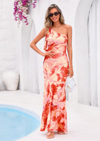 PRETTYGARDEN Womens Summer One Shoulder Maxi Dress Floral Sleeveless Bodycon Mesh Long Formal Wedding Guest Dresses