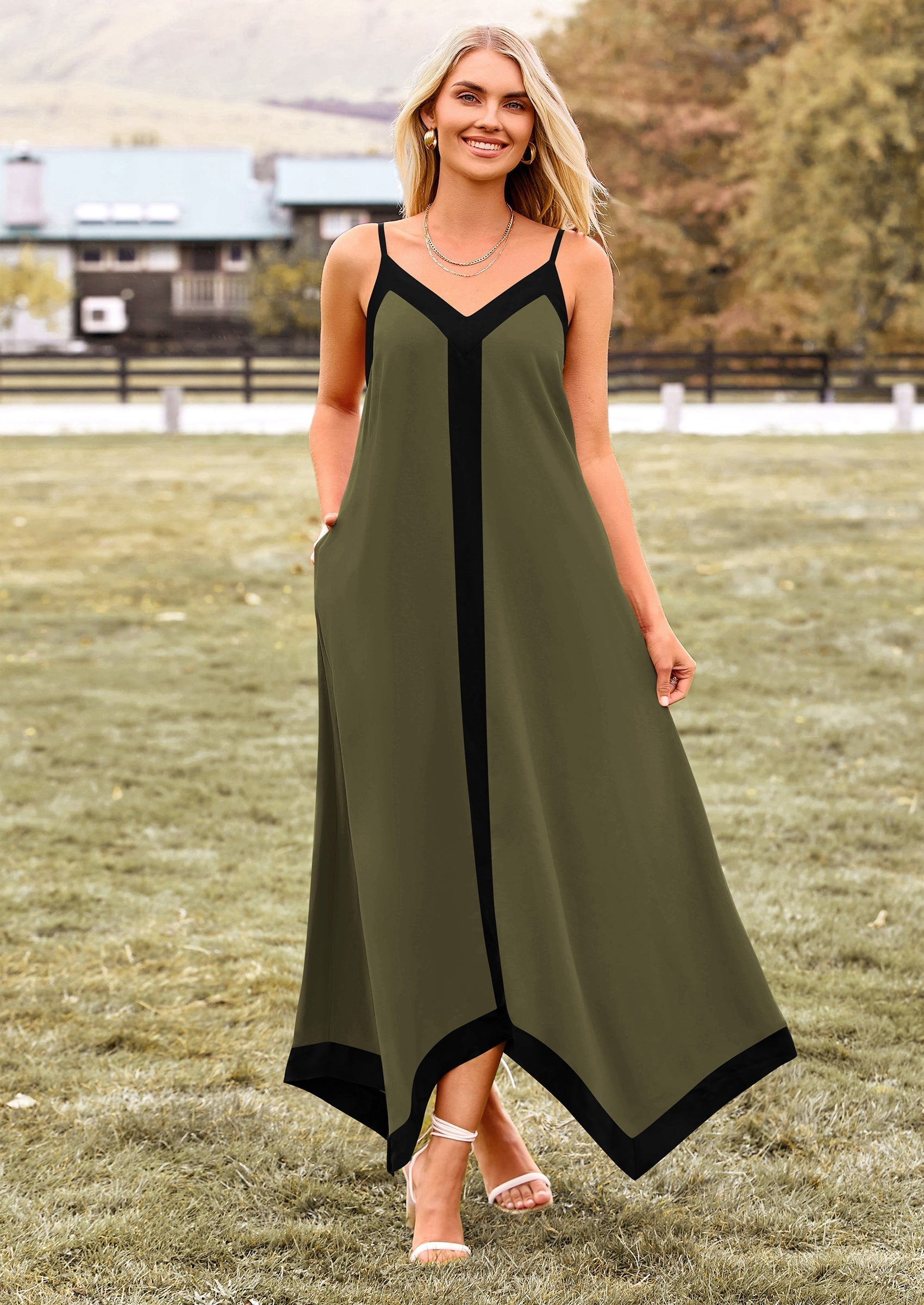 PRETTYGARDEN Women's Flowy Maxi Dress Summer Sleeveless V Neck Spaghetti Strap Elegant Wedding Party Dresses