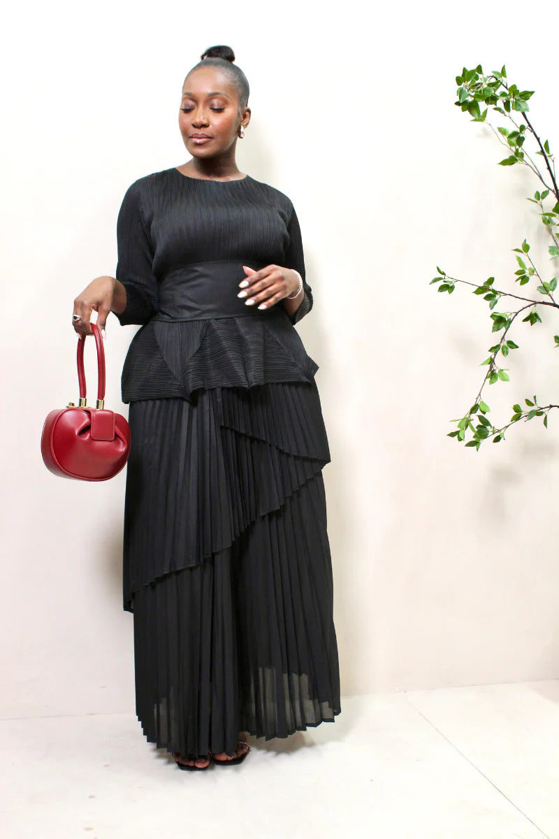 Elegant Black Pleated Set