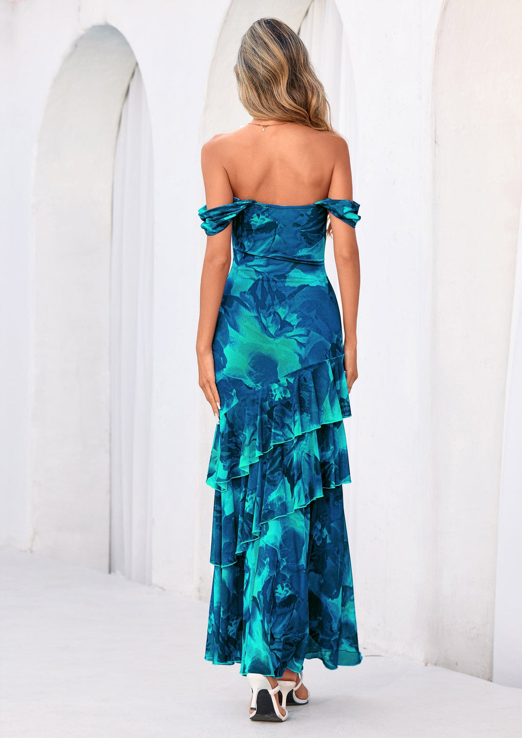 PRETTYGARDEN Women's Formal Cocktail Maxi Dresses Summer Off Shoulder Floral Mesh Bodycon Spring Wedding Guest Dress