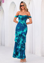 PRETTYGARDEN Women's Formal Cocktail Maxi Dresses Summer Off Shoulder Floral Mesh Bodycon Spring Wedding Guest Dress