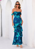 PRETTYGARDEN Women's Formal Cocktail Maxi Dresses Summer Off Shoulder Floral Mesh Bodycon Spring Wedding Guest Dress