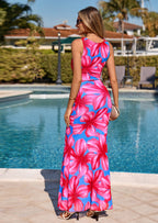 PRETTYGARDEN Women's Summer Cowl Neck Floral Maxi Dress Sleeveless Bodycon Beach Vacation Long Party Wedding Guest Dresses