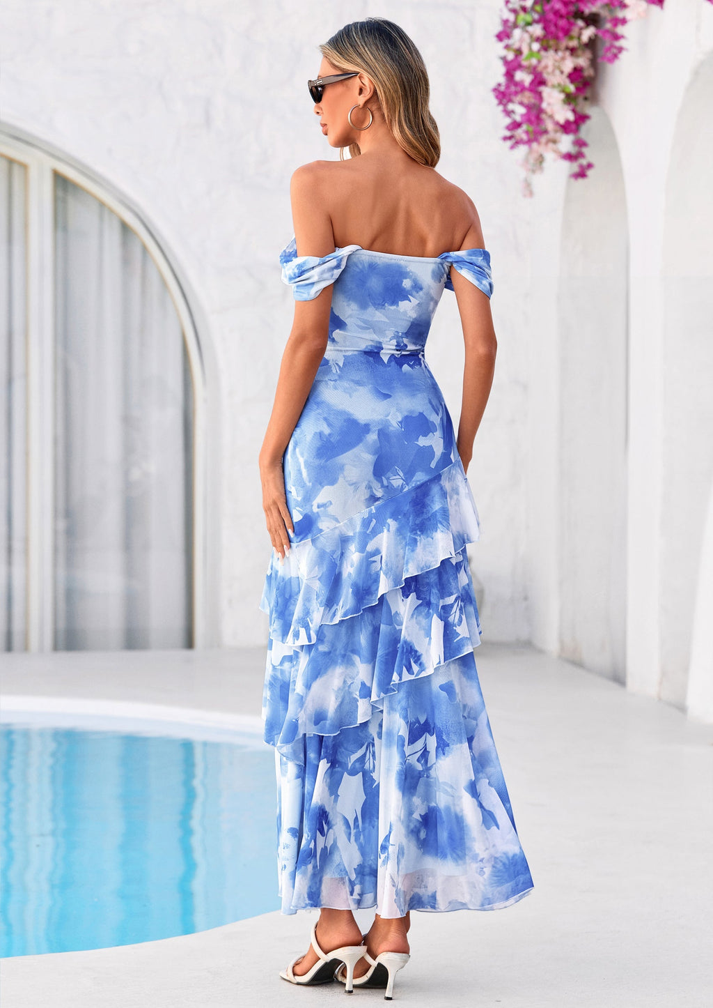 PRETTYGARDEN Women's Formal Cocktail Maxi Dresses Summer Off Shoulder Floral Mesh Bodycon Spring Wedding Guest Dress