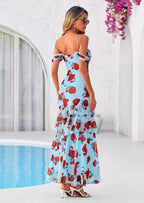 PRETTYGARDEN Women's Formal Cocktail Maxi Dresses Summer Off Shoulder Floral Mesh Bodycon Spring Wedding Guest Dress
