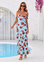 PRETTYGARDEN Women's Formal Cocktail Maxi Dresses Summer Off Shoulder Floral Mesh Bodycon Spring Wedding Guest Dress