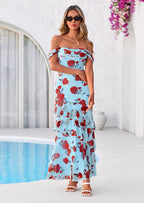 PRETTYGARDEN Women's Formal Cocktail Maxi Dresses Summer Off Shoulder Floral Mesh Bodycon Spring Wedding Guest Dress