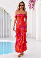 PRETTYGARDEN Women's Formal Cocktail Maxi Dresses Summer Off Shoulder Floral Mesh Bodycon Spring Wedding Guest Dress
