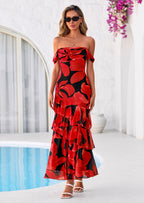 PRETTYGARDEN Women's Formal Cocktail Maxi Dresses Summer Off Shoulder Floral Mesh Bodycon Spring Wedding Guest Dress