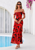 PRETTYGARDEN Women's Formal Cocktail Maxi Dresses Summer Off Shoulder Floral Mesh Bodycon Spring Wedding Guest Dress
