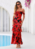 PRETTYGARDEN Women's Formal Cocktail Maxi Dresses Summer Off Shoulder Floral Mesh Bodycon Spring Wedding Guest Dress