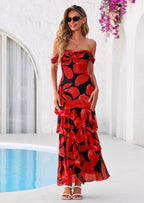 PRETTYGARDEN Women's Formal Cocktail Maxi Dresses Summer Off Shoulder Floral Mesh Bodycon Spring Wedding Guest Dress