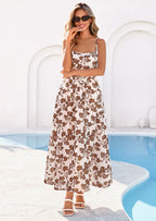 PRETTYGARDEN Womens Spring Boho Maxi Dress Eyelet Floral Long Flowy Sundresses Summer Beach Vacation Clothes