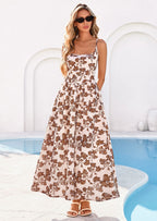 PRETTYGARDEN Womens Spring Boho Maxi Dress Eyelet Floral Long Flowy Sundresses Summer Beach Vacation Clothes