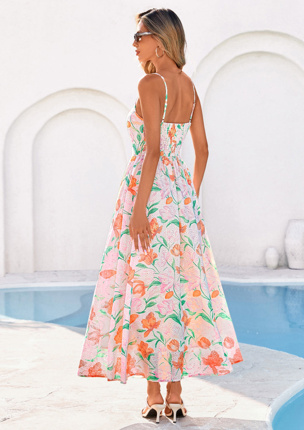PRETTYGARDEN Womens Spring Boho Maxi Dress Eyelet Floral Long Flowy Sundresses Summer Beach Vacation Clothes
