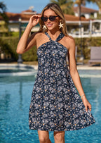 PRETTYGARDEN Womens Summer Halter Mini Dress Sleeveless Boho Floral Short Sundress Casual Flowy Beach Dresses