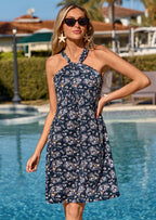PRETTYGARDEN Womens Summer Halter Mini Dress Sleeveless Boho Floral Short Sundress Casual Flowy Beach Dresses