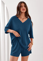 PRETTYGARDEN Womens 2 Piece Sets Oversized Vneck Half Sleeve Tops Shorts Lounge Set Casual Summer Travel Beach Outfits