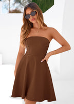 PRETTYGARDEN Women's Strapless Mini Summer Dress Spring A Line Tube Top Sundress Cocktail Party Short Dresses