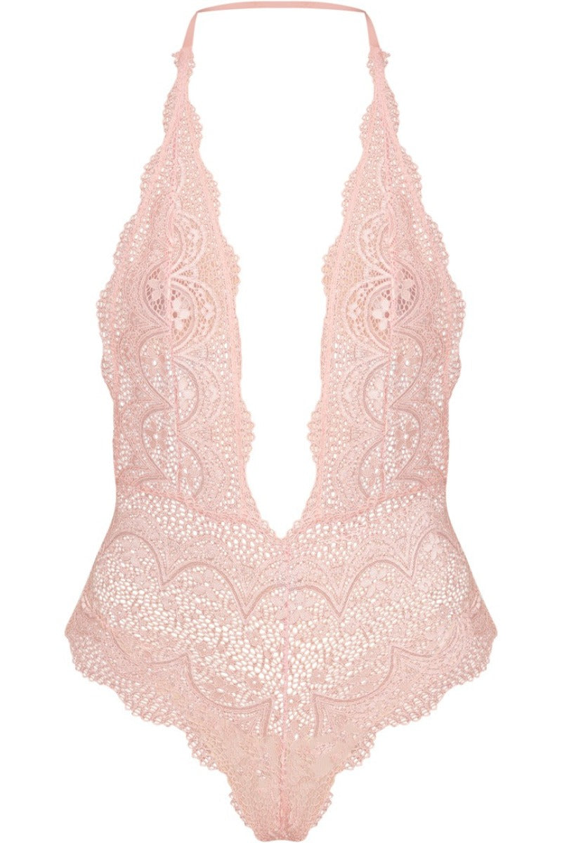 Lace Extreme Plunge French Knicker Shape Bodysuit in Blush