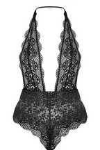 Lace Extreme Plunge French Knicker Shape Bodysuit in Black