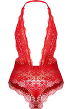 Lace Extreme Plunge French Knicker Shape Bodysuit in Red