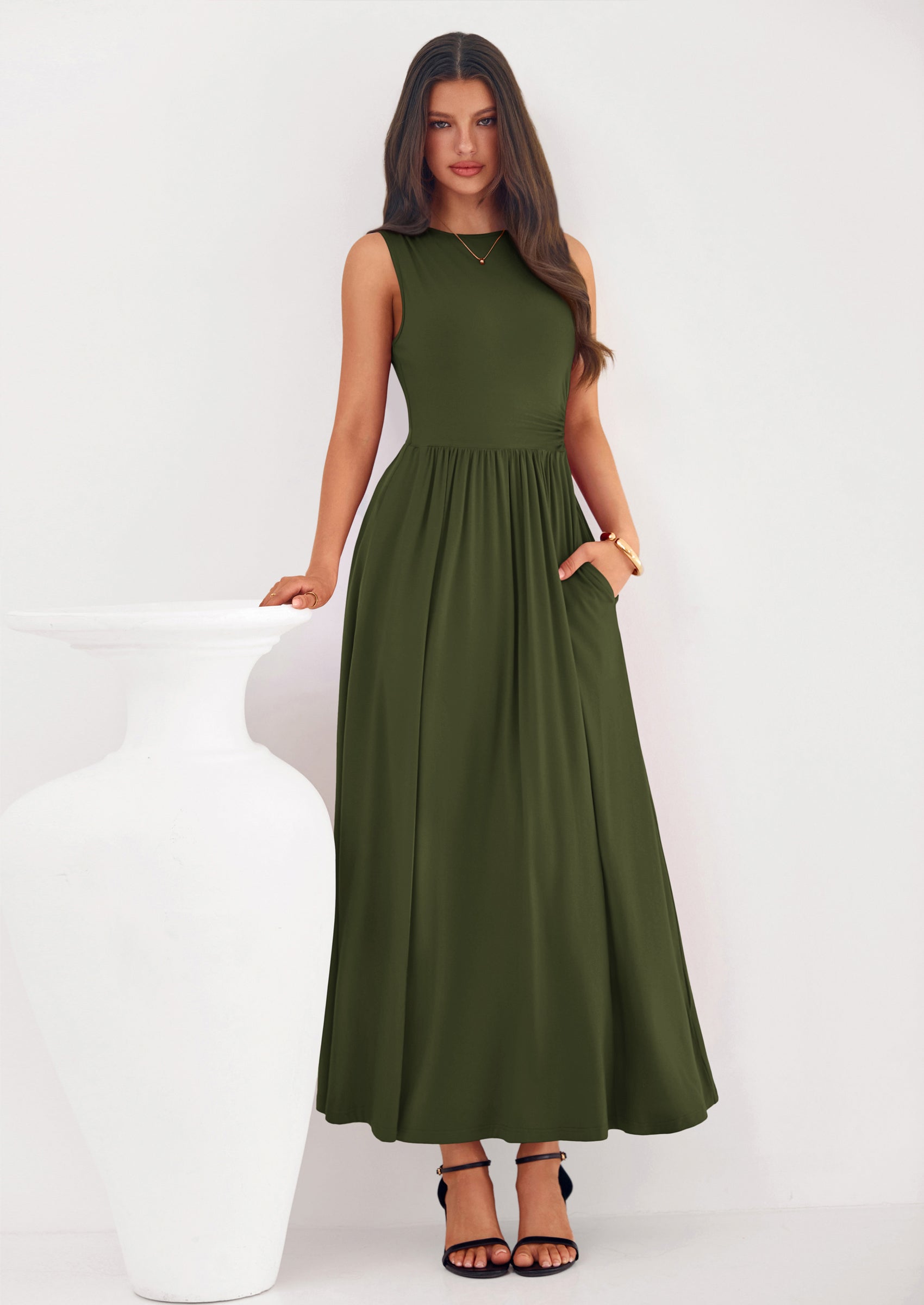 PRETTYGARDEN Summer Maxi Dresses for Women Sleeveless A Line Flowy Long Casual Sundress Wedding Guest Fashion Clothing
