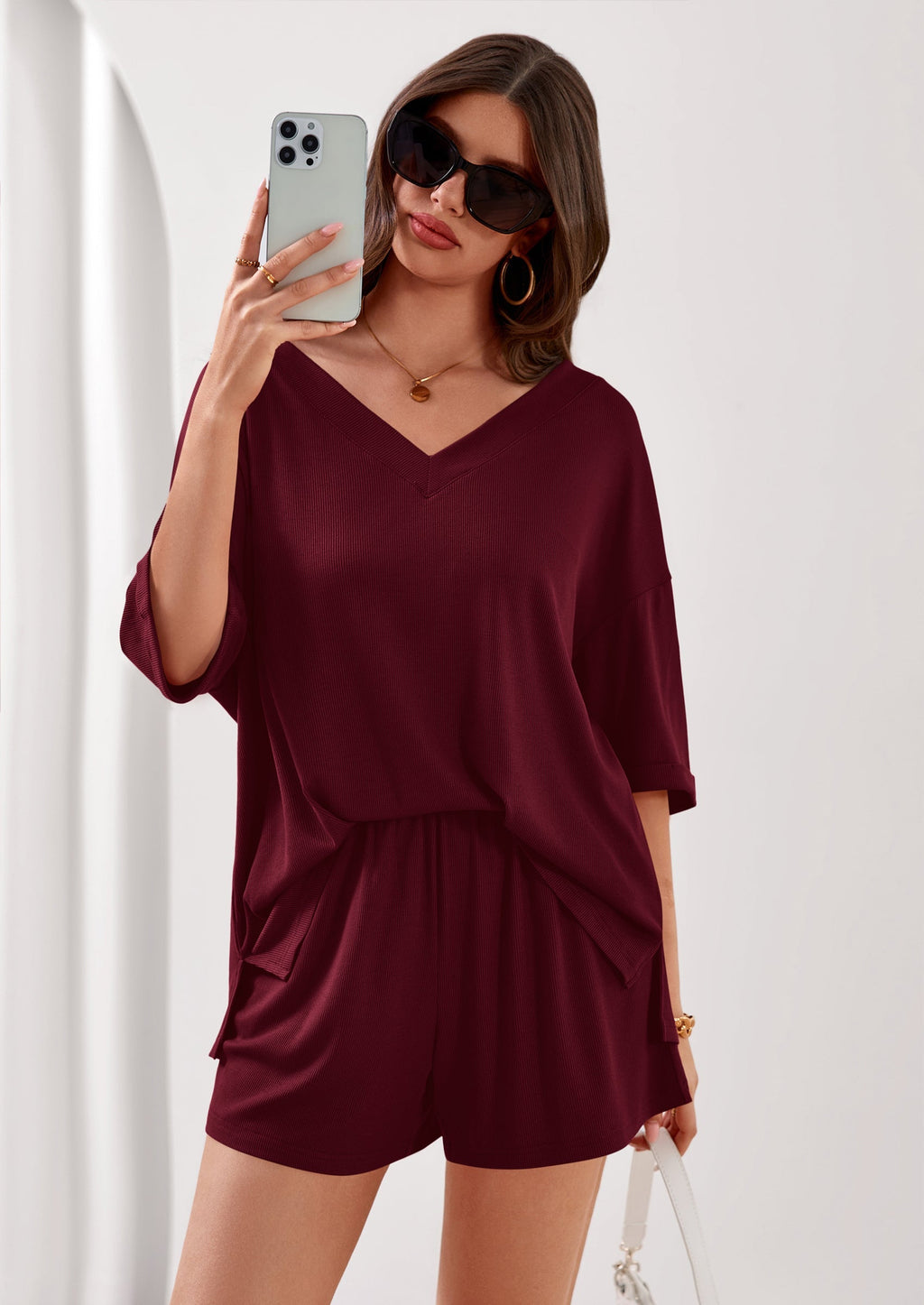 PRETTYGARDEN Womens 2 Piece Sets Oversized Vneck Half Sleeve Tops Shorts Lounge Set Casual Summer Travel Beach Outfits