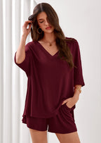 PRETTYGARDEN Womens 2 Piece Sets Oversized Vneck Half Sleeve Tops Shorts Lounge Set Casual Summer Travel Beach Outfits