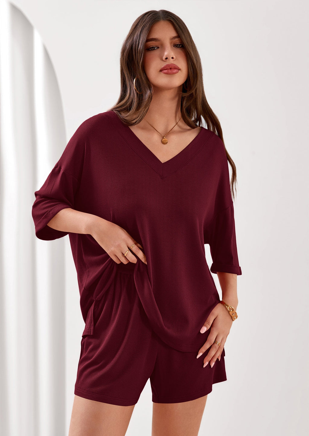 PRETTYGARDEN Womens 2 Piece Sets Oversized Vneck Half Sleeve Tops Shorts Lounge Set Casual Summer Travel Beach Outfits