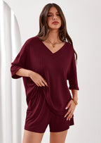 PRETTYGARDEN Womens 2 Piece Sets Oversized Vneck Half Sleeve Tops Shorts Lounge Set Casual Summer Travel Beach Outfits