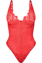 Lace Plunge Bodysuit in Red
