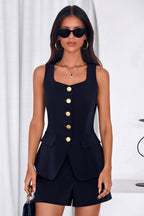 PRETTYGARDEN Womens 2 Piece Matching Sets Fashion Button Down Suit Vest Tops Shorts Set Spring Business Casual Outfits