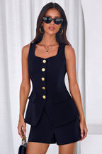 PRETTYGARDEN Womens 2 Piece Matching Sets Fashion Button Down Suit Vest Tops Shorts Set Spring Business Casual Outfits
