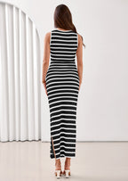 PRETTYGARDEN Sundresses for Women Summer Striped Knit Side Slit Spring Fashion Bodycon Maxi Dress Beach Vacation Clothes