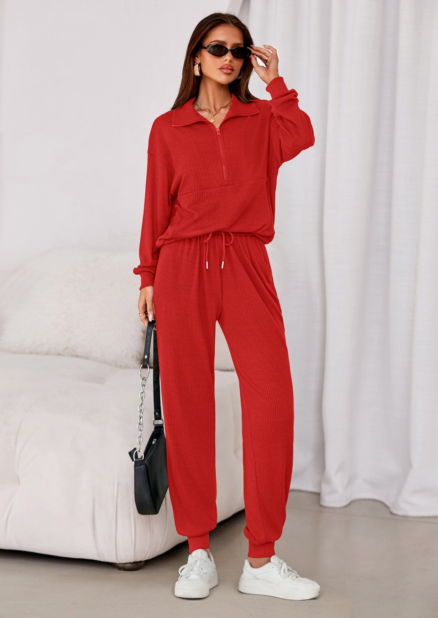 PRETTYGARDEN Women's Fall 2 Piece Lounge Sets Zip Up Sweatshirt Jogger Pants Sweat Track Suits Travel Outfit Winter Clothing