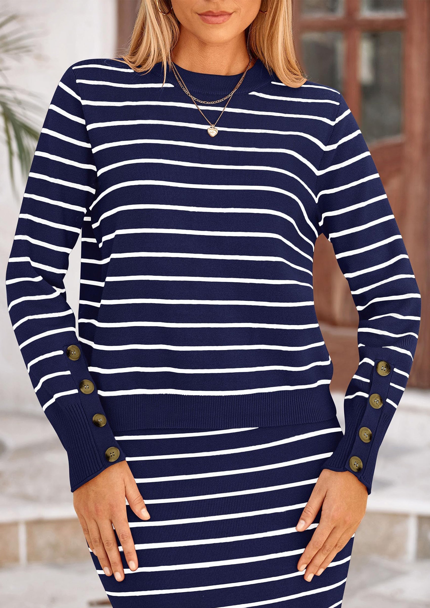 PRETTYGARDEN 2 Piece Skirts Sets For Women Fall Fashion Striped Sweater Dress Knit Lounge Travel Outfits Winter Clothing
