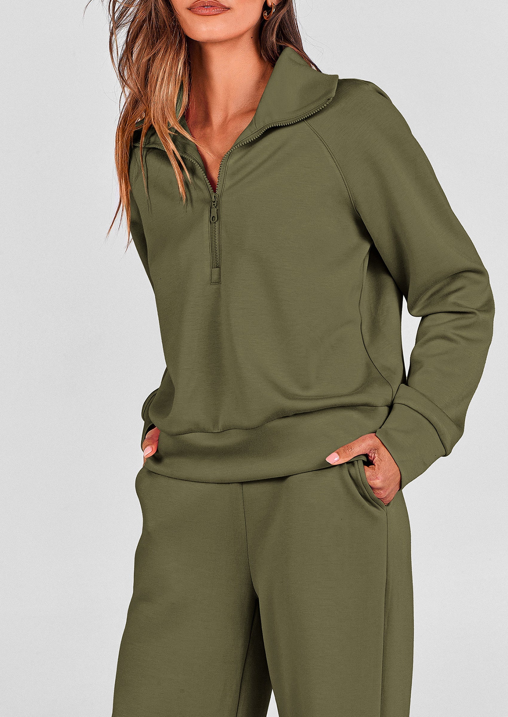 PRETTYGARDEN Women's 2 Piece Outfits Casual Lapel Half Zip Sweatshirts And Wide Leg Pants Tracksuit Sets