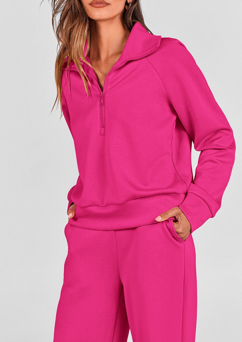 PRETTYGARDEN Women's 2 Piece Outfits Casual Lapel Half Zip Sweatshirts And Wide Leg Pants Tracksuit Sets