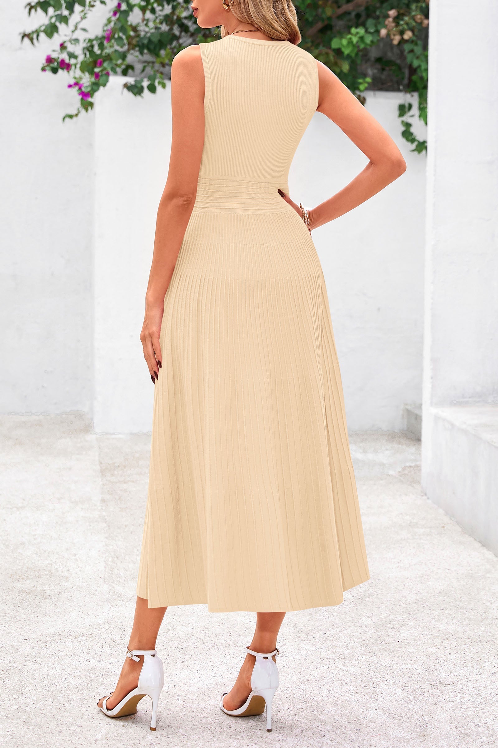 PRETTYGARDEN Spring Casual Dresses for Women Summer Business Work Midi Sleeveless A Line Pleated Cocktail Dress