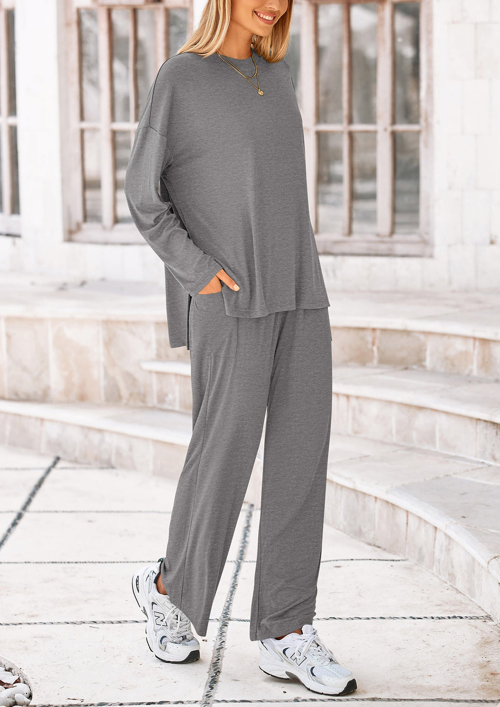 PRETTYGARDEN Women's Two Piece Lounge Sets Matching Long Sleeve Shirts Wide Leg Pants Tracksuits Travel Outfits Fall Clothes