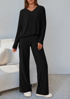 PRETTYGARDEN 2 Piece Lounge Sets for Women Fall Outfits Casual Loose Long Sleeve Tops Wide Leg Pants Matching Pajama Set