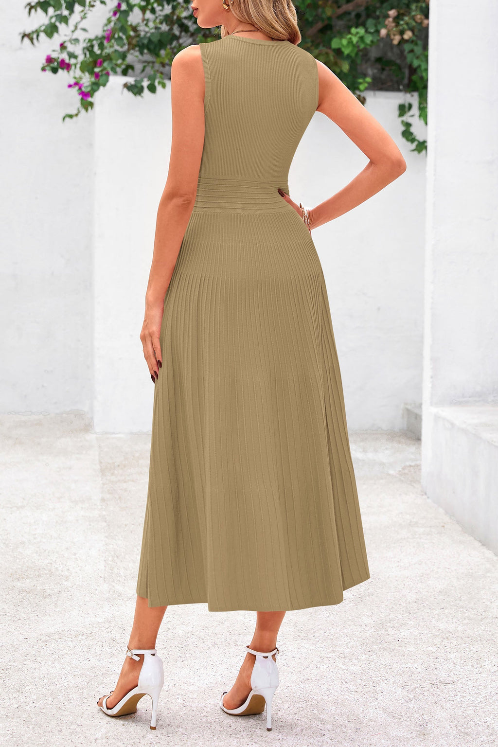 PRETTYGARDEN Spring Casual Dresses for Women Summer Business Work Midi Sleeveless A Line Pleated Cocktail Dress