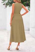 PRETTYGARDEN Spring Casual Dresses for Women Summer Business Work Midi Sleeveless A Line Pleated Cocktail Dress