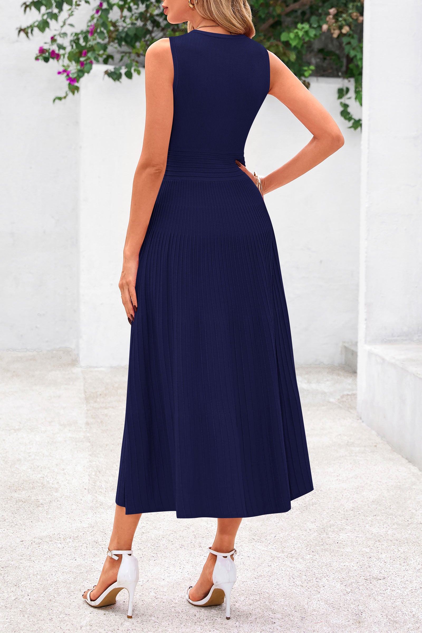 PRETTYGARDEN Spring Casual Dresses for Women Summer Business Work Midi Sleeveless A Line Pleated Cocktail Dress