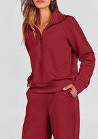 PRETTYGARDEN Women's 2 Piece Outfits Casual Lapel Half Zip Sweatshirts And Wide Leg Pants Tracksuit Sets