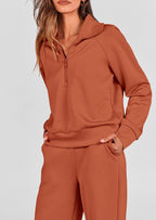 PRETTYGARDEN Women's 2 Piece Outfits Casual Lapel Half Zip Sweatshirts And Wide Leg Pants Tracksuit Sets